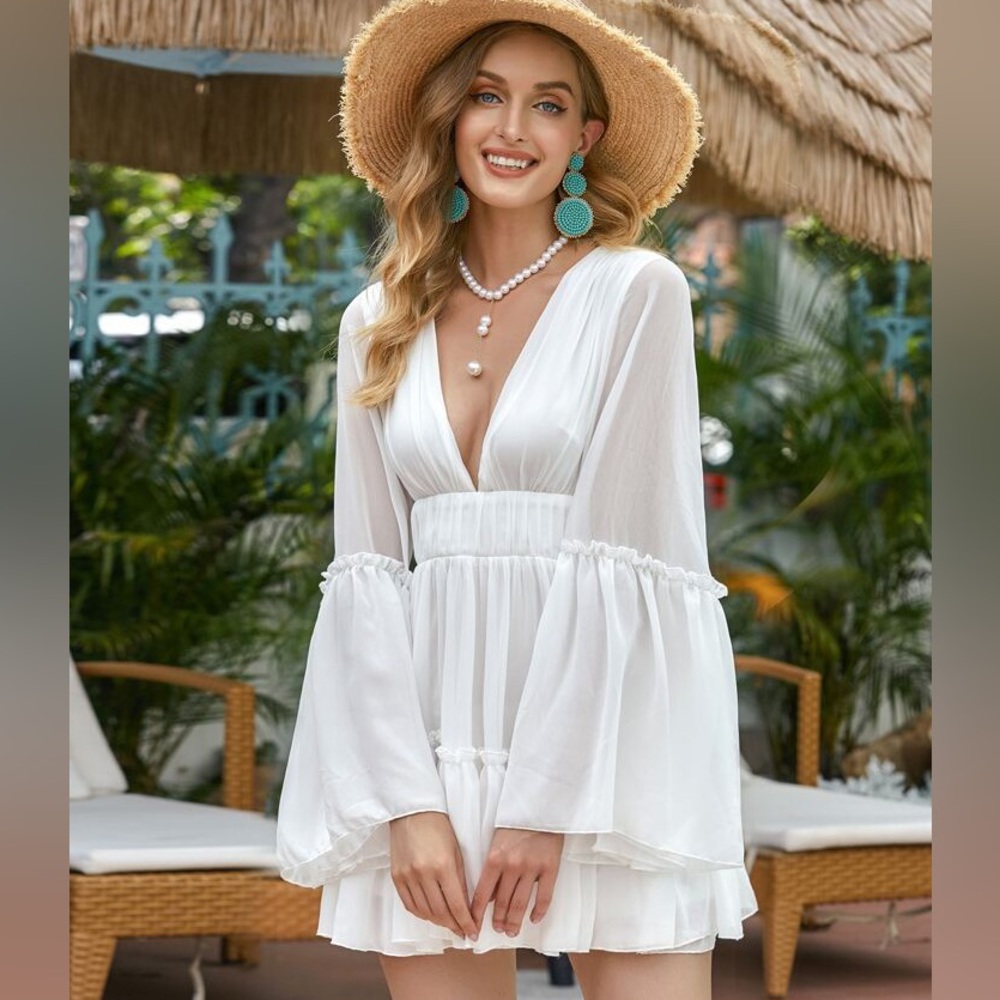 White Flowy Chiffon Dress